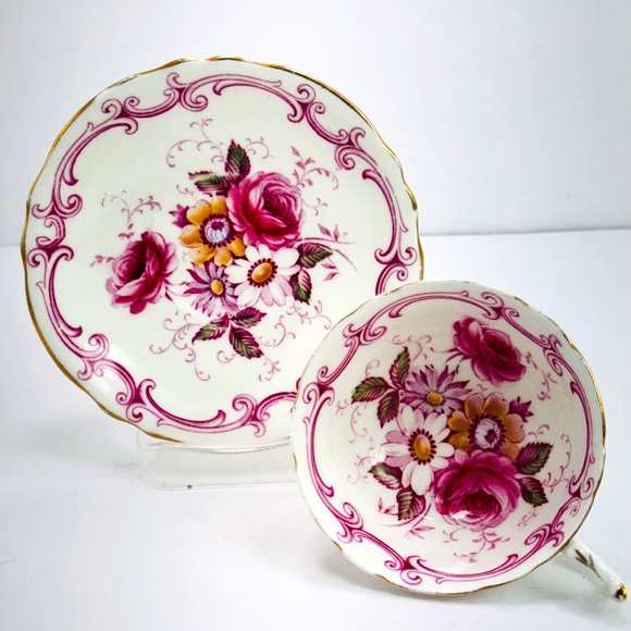 PARAGON Other - Paragon Double Warrant Tea Cup & Saucer Floral Multi Color England Gold Trim Vtg